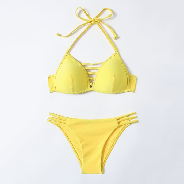 

Ladder Cut-out Halter Bikini Swimsuit, Yellow