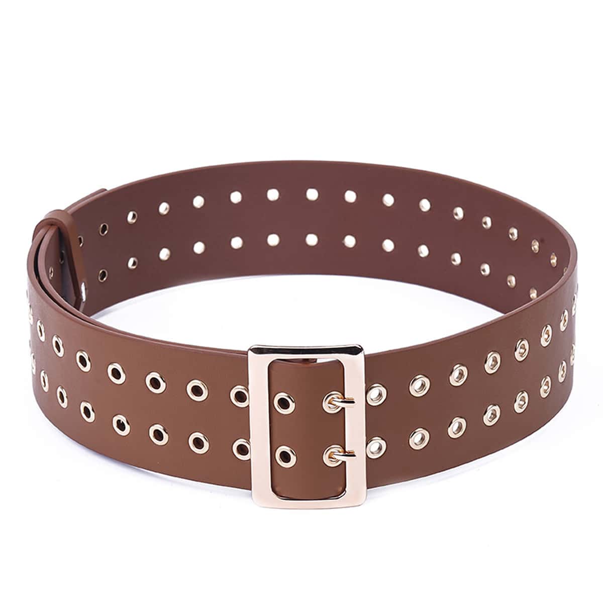 

Eyelet Decor Buckle Belt, Coffee brown