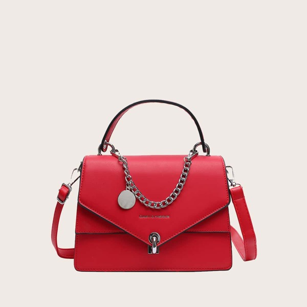 

Chain Detail Satchel Bag, Red