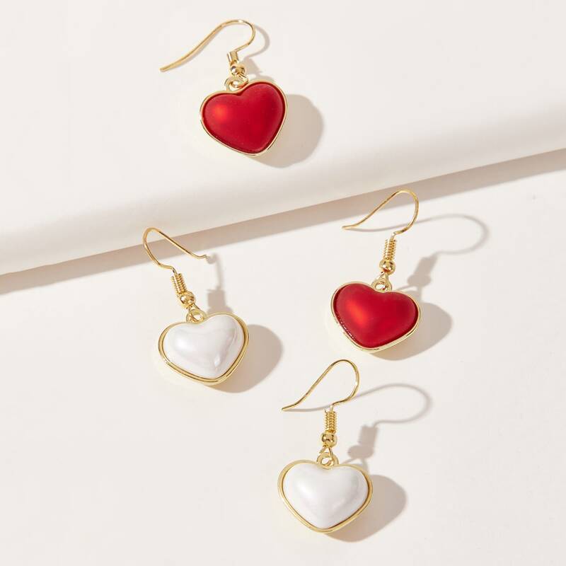 

2pairs Heart Drop Earrings, Gold