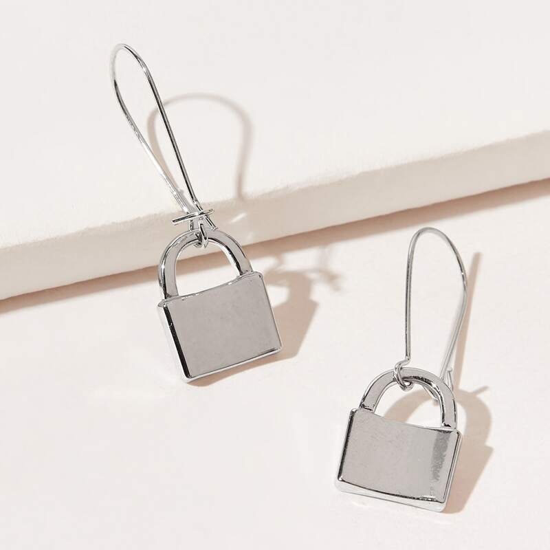 

Lock Design Drop Earrings, Silver
