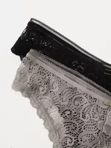 Women's Romantic French Lace Thongs Sheer Scallop Multicolor Lingerie Panties Multi-Pack With Slight Stretch - Multicolor - View 5