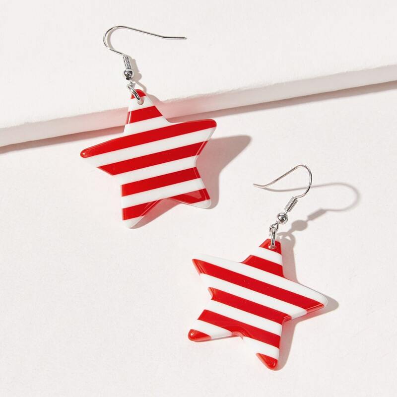 

Stripe Star Shaped Drop Earrings, Silver