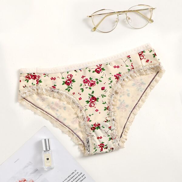 

Floral Print Lace Trim Panty, Multicolor
