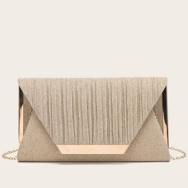 

Metal Edge Flap Chain Clutch Bag, Silver