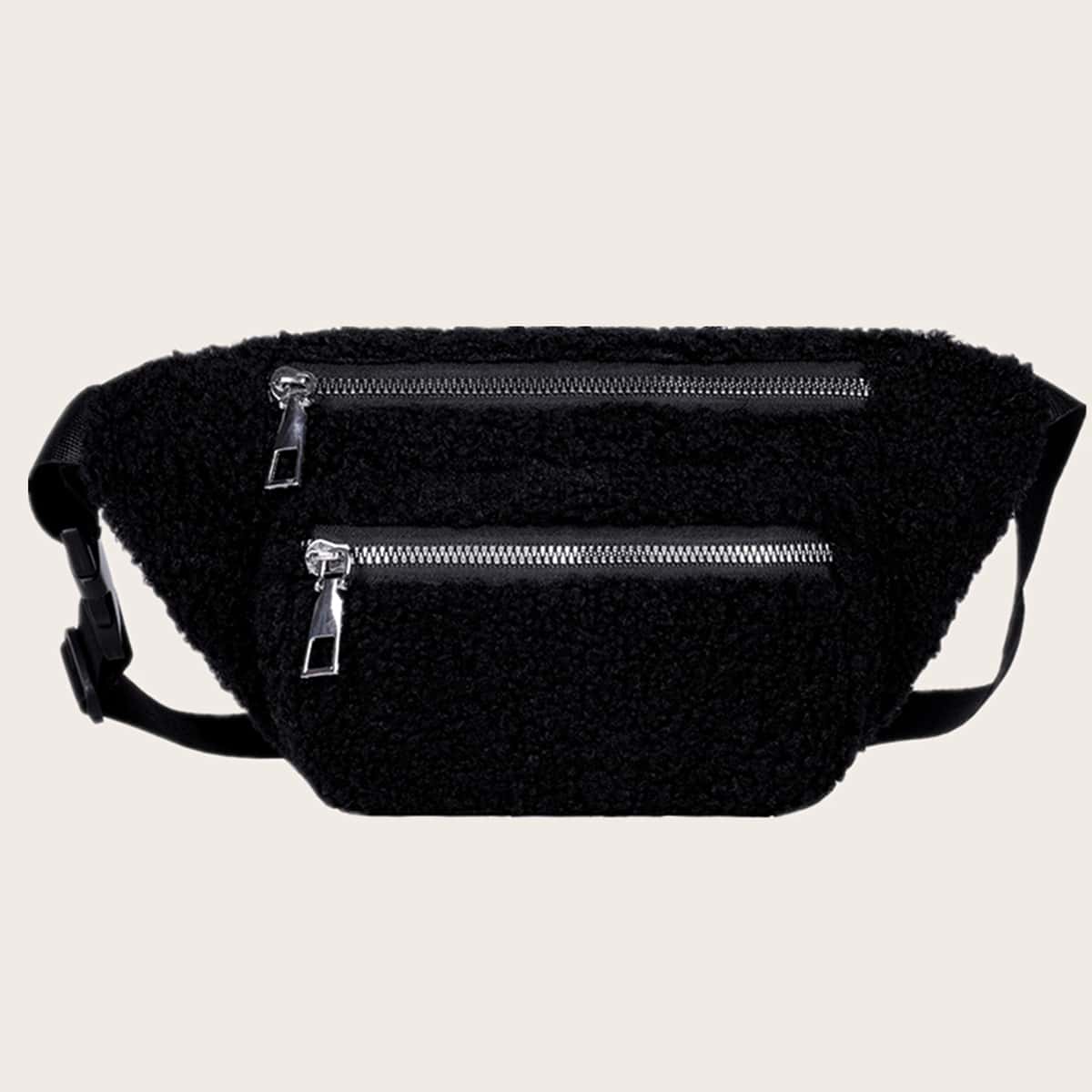

Zip Front Teddy Fanny Pack, Black