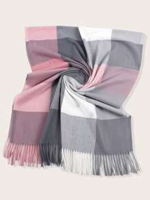 1pc Plaid Fringe Hem Scarf Casual Fashionable Pink Gray all-match soft and comfortable for daily use - Multicolor - View 2