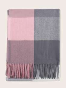 1pc Plaid Fringe Hem Scarf Casual Fashionable Pink Gray all-match soft and comfortable for daily use - Multicolor - View 3