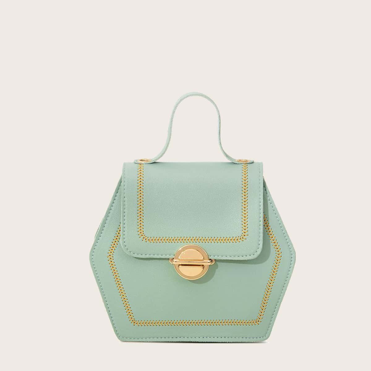 

Hexagon Shaped Satchel Bag, Green