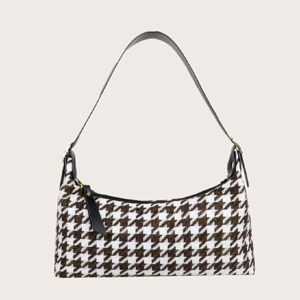 

Houndstooth Print Shoulder Bag, Brown