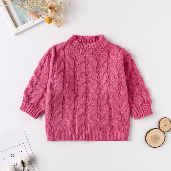 

Toddler Girls Cable Knit Mock Neck Sweater, Pink