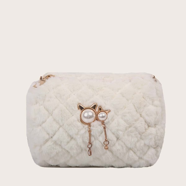 

Faux Fur Overlay Chain Strap Crossbody Bag, Beige
