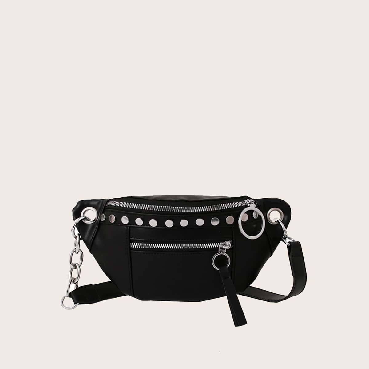 

Zipper Front Bum Bag, Black