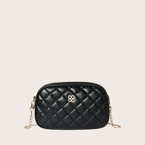 

Girls Quilted Chain Crossbody Bag, Black