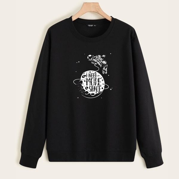 

Plus Slogan & Astronaut Print Sweatshirt, Black