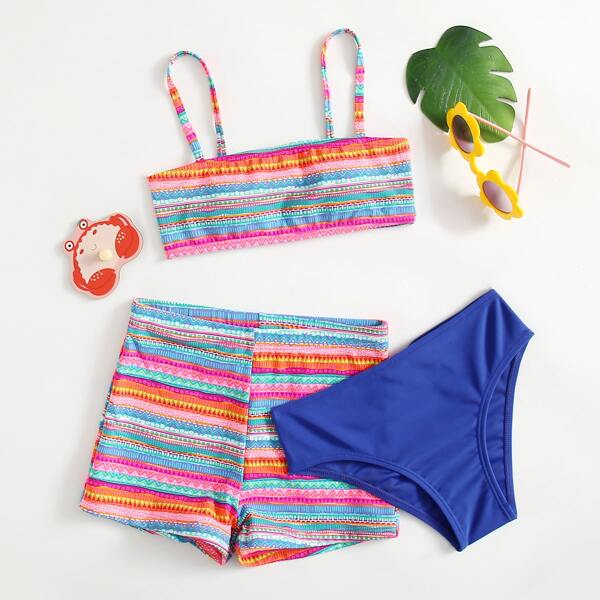 

3pack Girls Geo Print Bikini Swimsuit, Multicolor