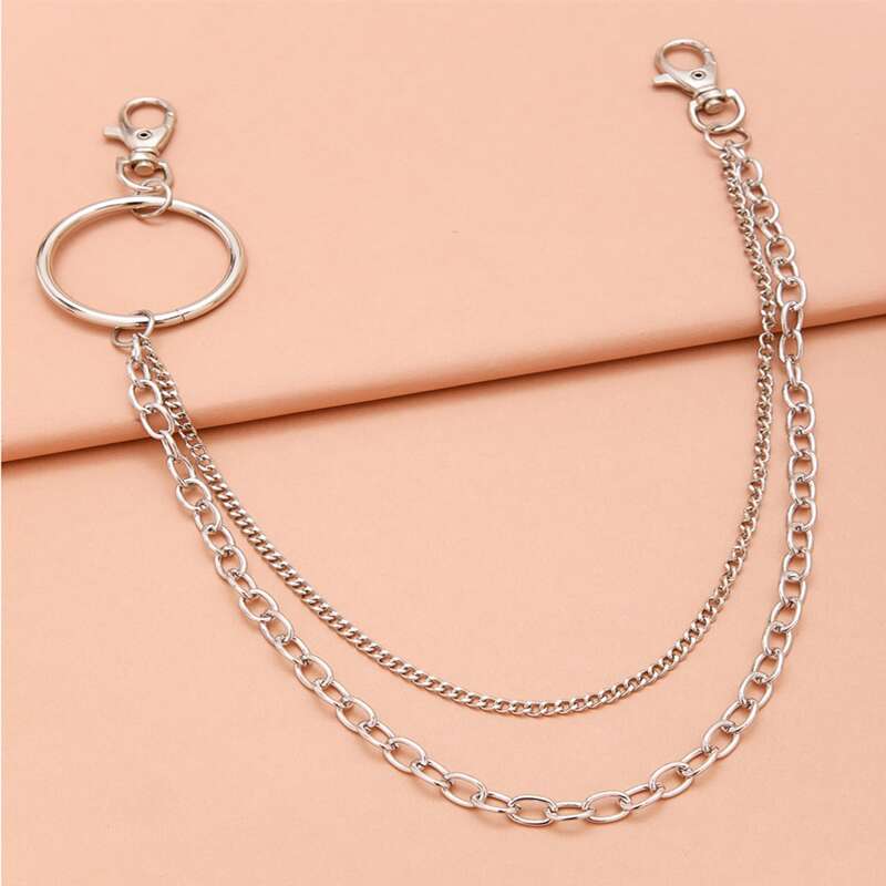 

Guys Round Decor Metal Pant Chain, Silver