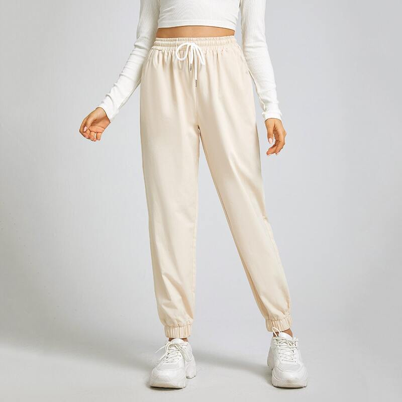 

Solid Drawstring Sweatpants, Beige