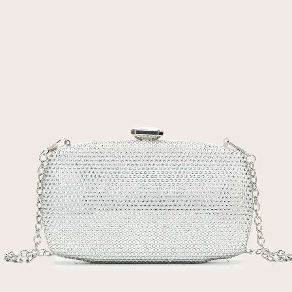 

Rhinestone Decor Chain Clutch Bag, Silver