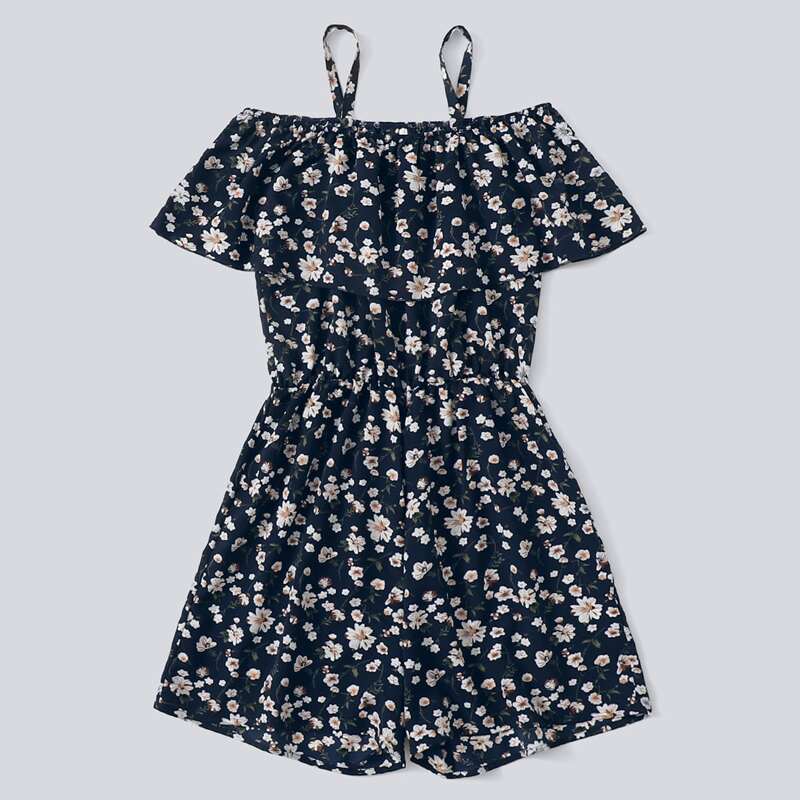 

Ditsy Flower Ruffle Romper, Navy blue