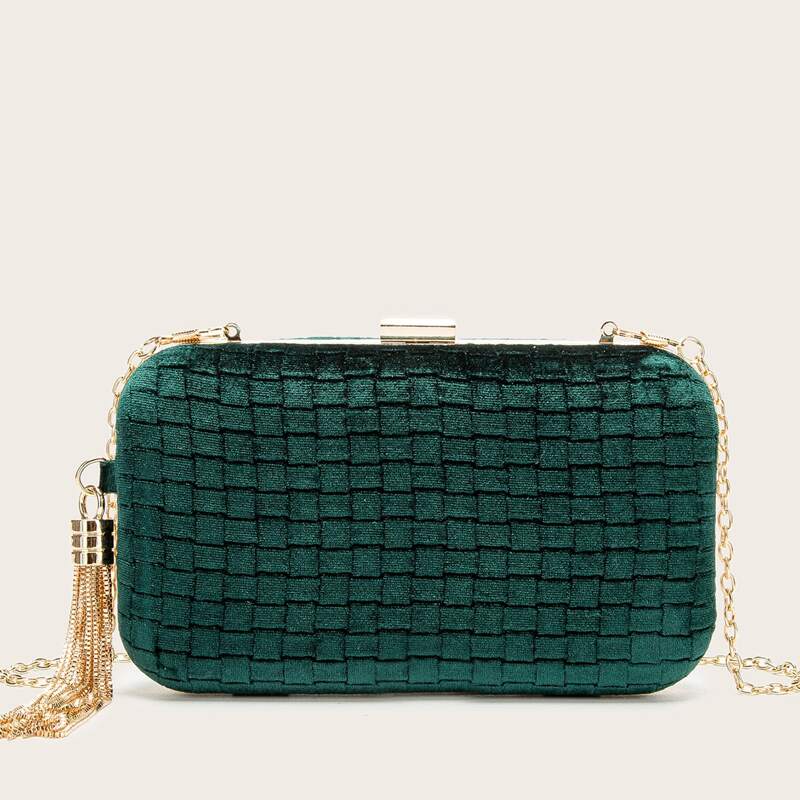

Metal Tassel Decor Chain Clutch Bag, Green