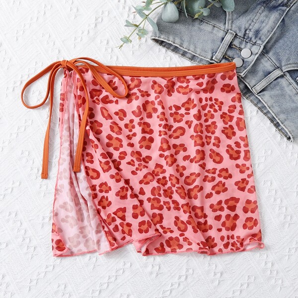 

Leopard Tie Waist Beach Skirt, Multicolor