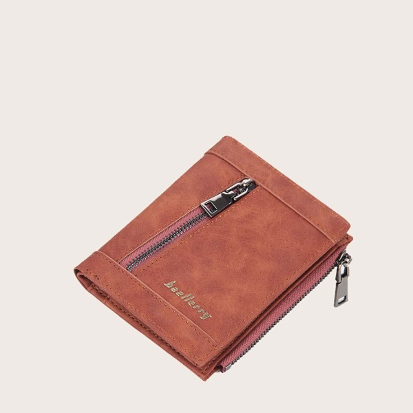 

Men Letter Graphic Zipper Decor Wallet, Redwood