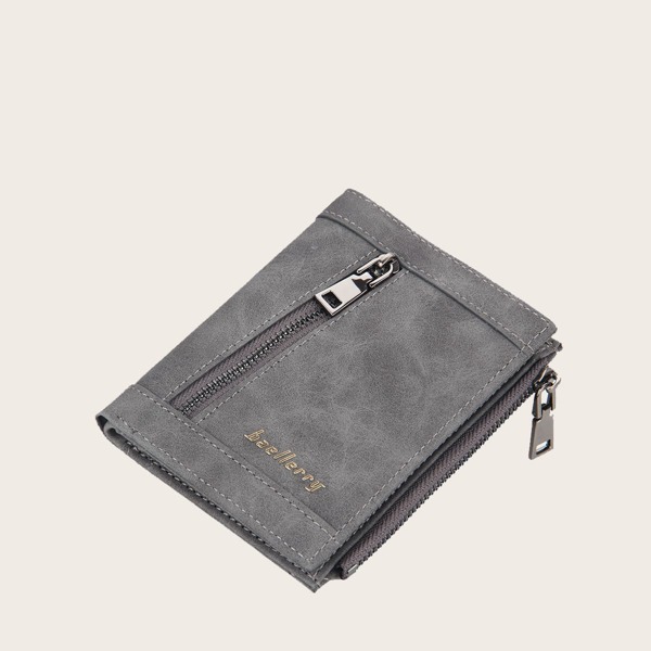 

Men Letter Graphic Zipper Decor Wallet, Grey