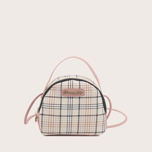 

Plaid Dome Bag, Beige