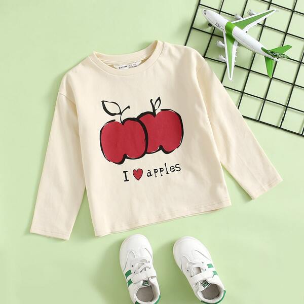 

Toddler Boys Apple and Slogan Graphic Top, Beige
