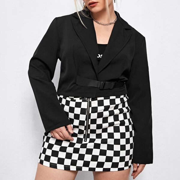 

Plus Solid Buckle Belt Blazer, Black