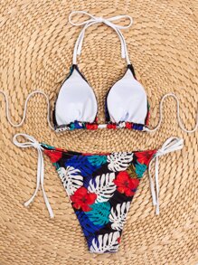 Tropical Triangle Tie Side Bikini Set Summer Beach - Multicolor - View 2