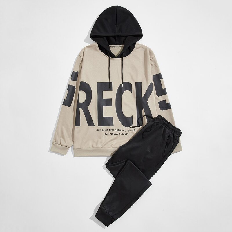 

Guys Slogan Graphic Drawstring Hoodie & Sweatpants, Multicolor
