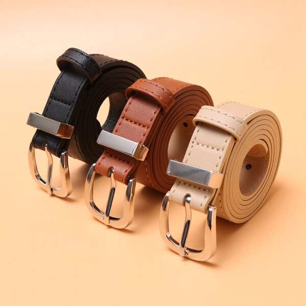 

3pcs Men PU Buckle Belt, Multicolor
