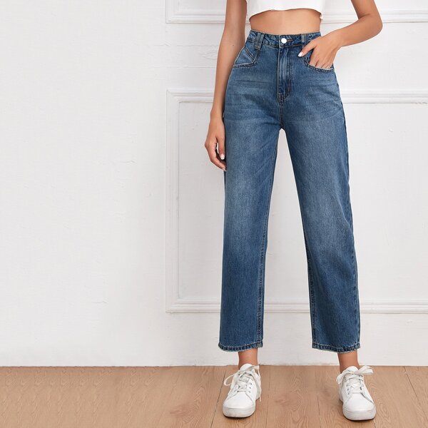 

High Waist Straight Leg Cropped Jeans, Medium wash