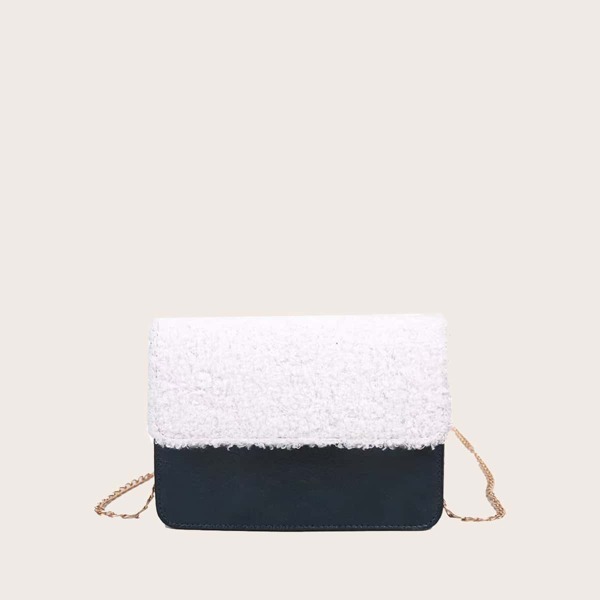 

Contrast Faux Fur Chain Shoulder Bag, Blue