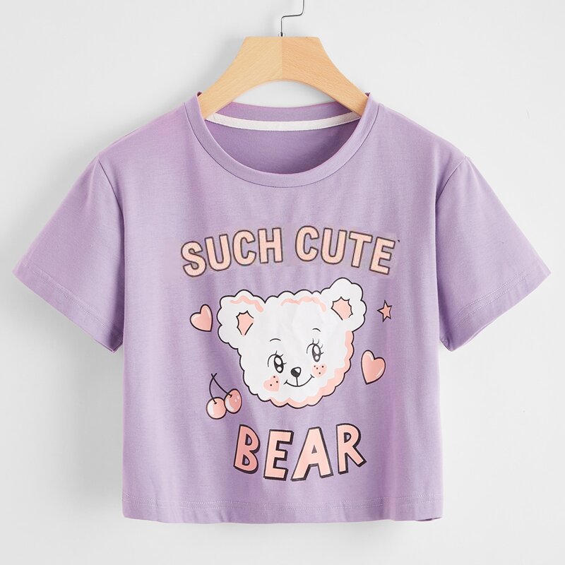 

Cartoon Graphic Crop Tee, Lilac purple