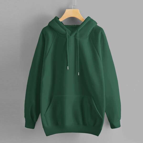 

Plus Raglan Sleeve Kangaroo Pocket Hoodie, Dark green