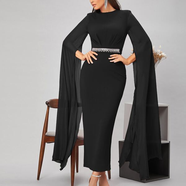 

Extra-long Sleeve Applique Detail Dress, Black
