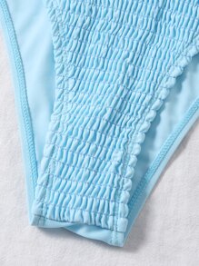 Smocked Underwire High Cut Bikini Set Summer Beach - Baby Blue - View 3