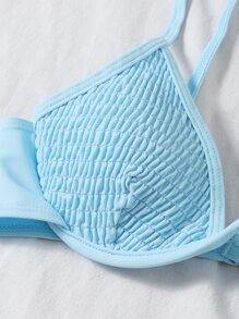 Smocked Underwire High Cut Bikini Set Summer Beach - Baby Blue - View 5