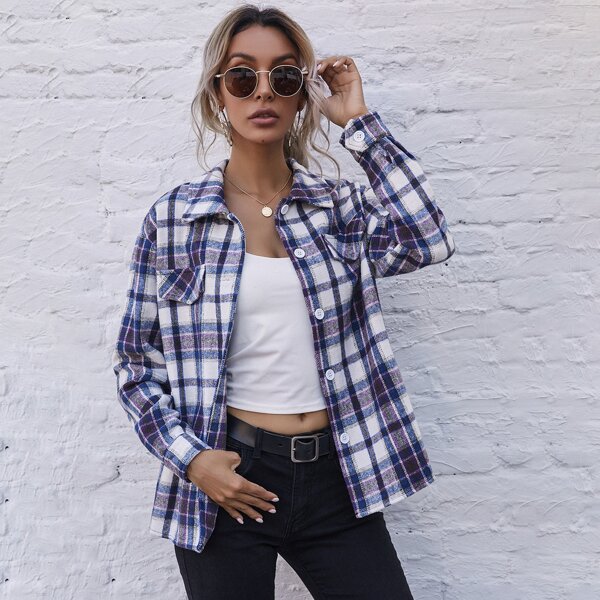 

Plaid Button Up Overshirt, Multicolor