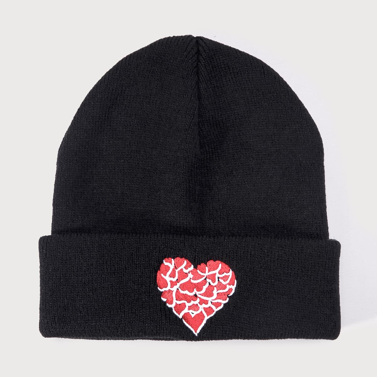 

Heart Pattern Knit Beanie, Black
