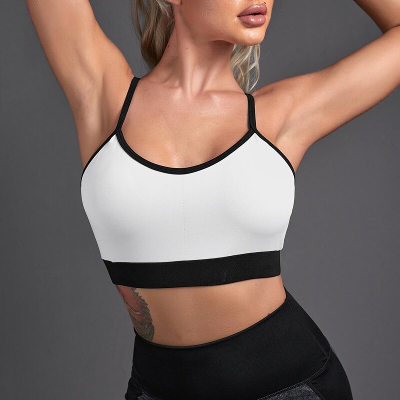 

Contrast Binding Spaghetti Strap Sports Bra, White