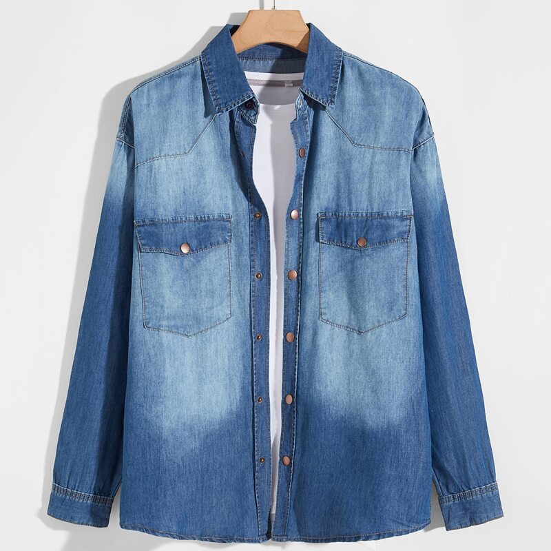 

Guys Drop Shoulder Flap Pocket Denim Shirt, Medium wash