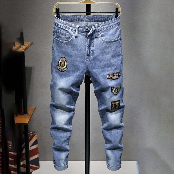 

Men Patched Skinny Jeans, Light wash