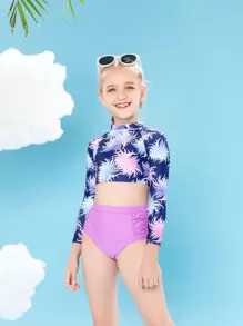 Tween Girl 花朵高腰防晒衣 夏季海滩 - 彩色 - 查看 1