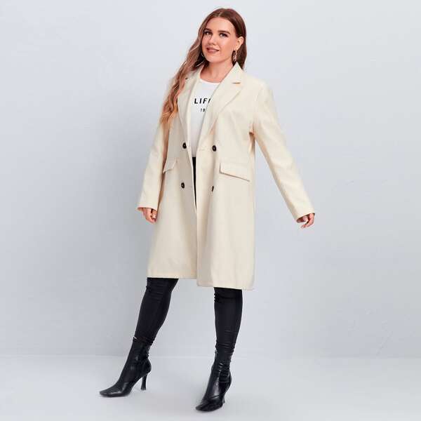 

Plus Double Breasted Flap Detail Overcoat, Beige