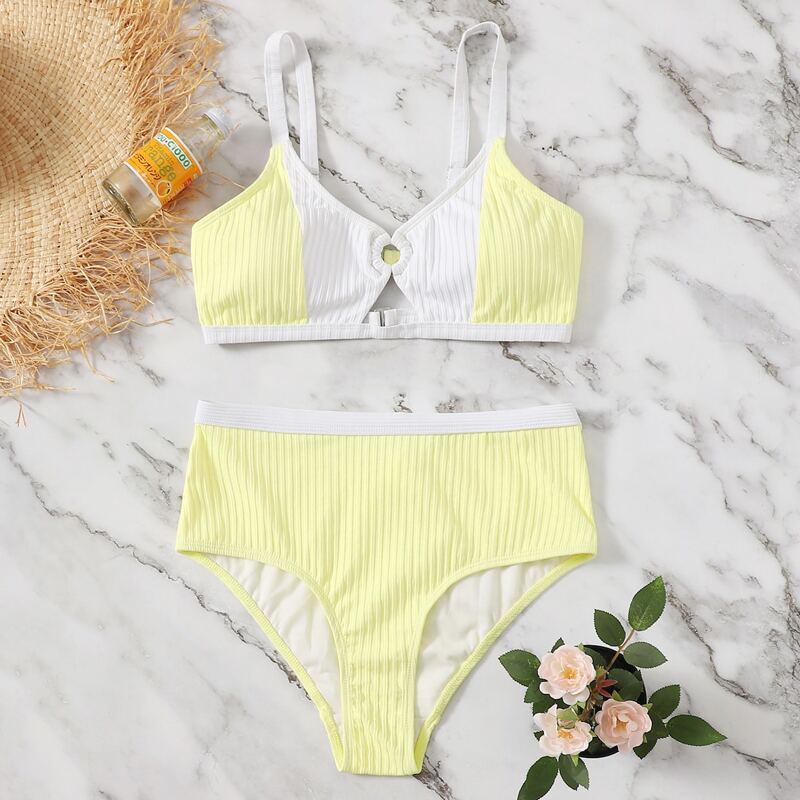 

Colorblock High Waist Bikini Swimsuit, Yellow