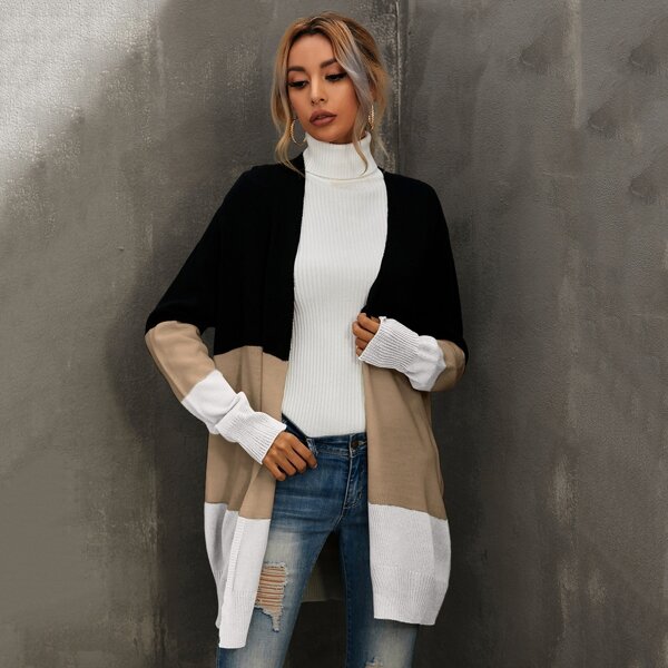 

Colorblock Open Front Cardigan, Multicolor
